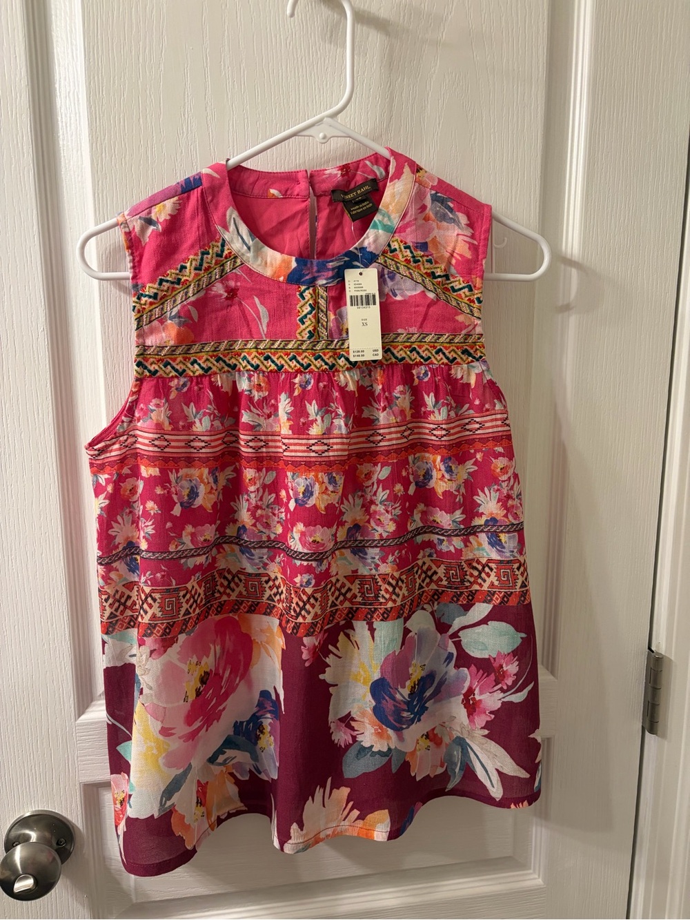 Anthropologie Pink Floral & Geometric Sleeveless Tank